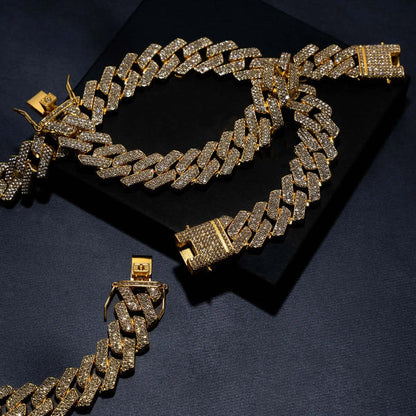 18mm Prong Set Cuban Chain & Bracelet Bundle [Gold/White Gold]