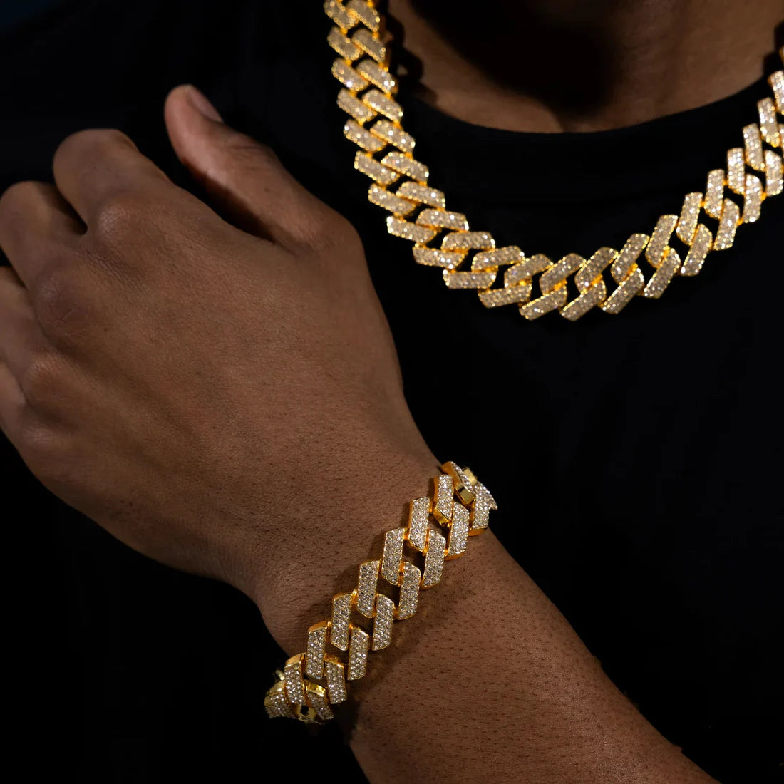 18mm Prong Set Cuban Chain & Bracelet Bundle [Gold/White Gold]