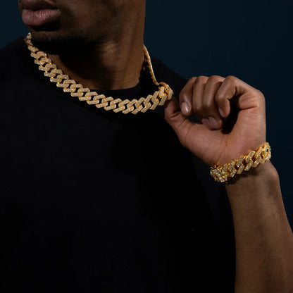 18mm Prong Set Cuban Chain & Bracelet Bundle [Gold/White Gold]