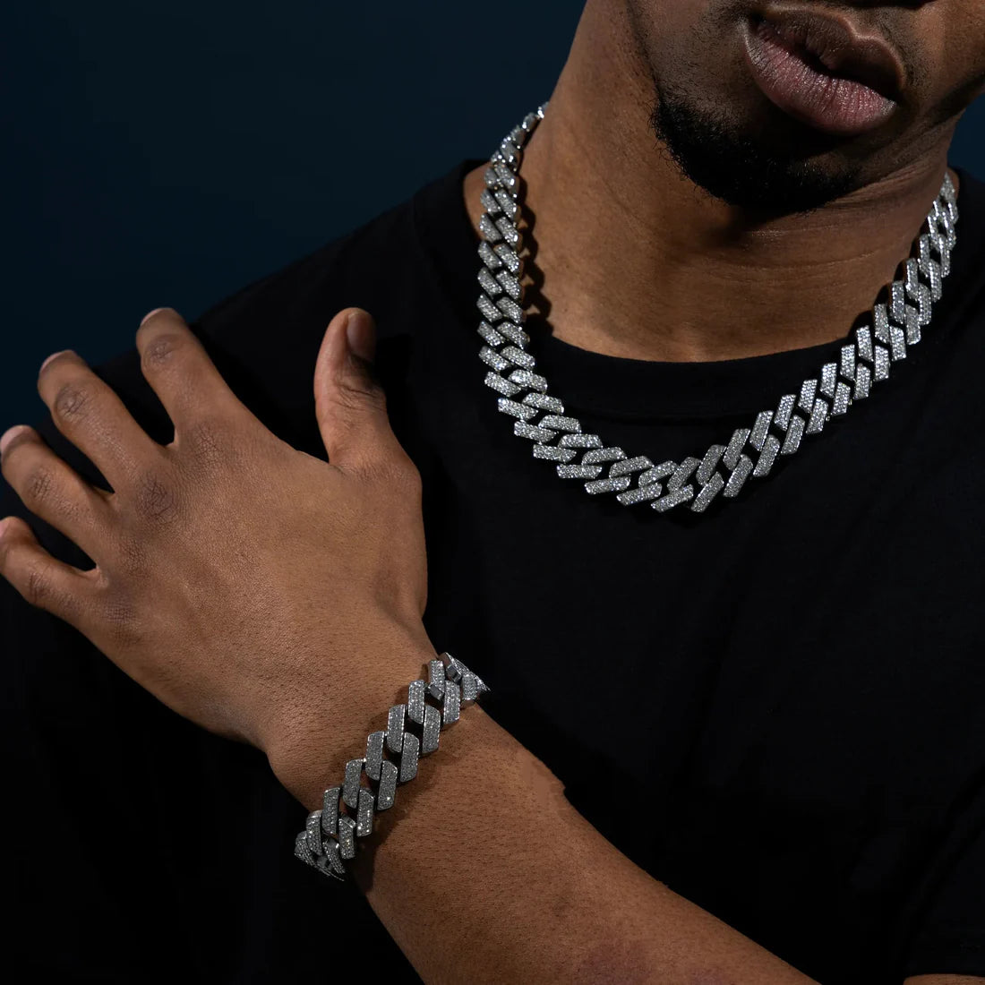 18mm Prong Set Cuban Chain & Bracelet Bundle [Gold/White Gold]