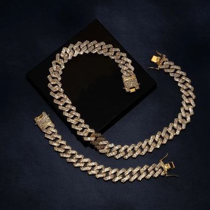 18mm Prong Set Cuban Chain & Bracelet Bundle [Gold/White Gold]