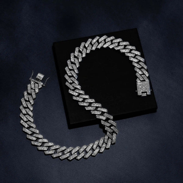 18mm Prong Set Cuban Chain & Bracelet Bundle [Gold/White Gold]