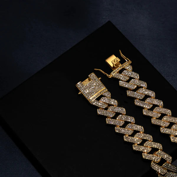 18mm Prong Set Cuban Chain & Bracelet Bundle [Gold/White Gold]