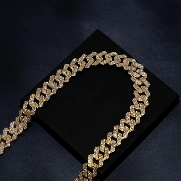 18mm Prong Set Cuban Chain & Bracelet Bundle [Gold/White Gold]