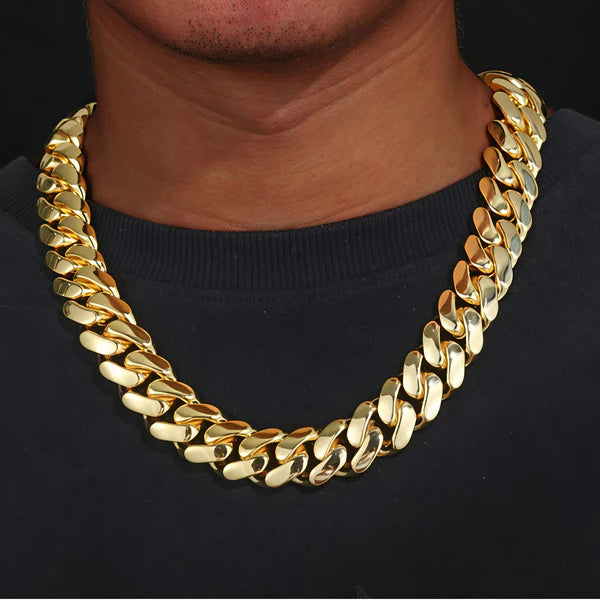 12mm Cuban chain and bracelet set, 18K Gold