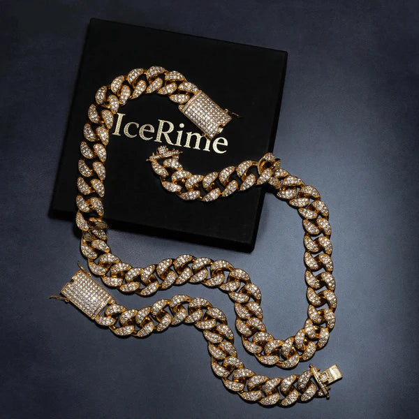 20mm Cuban Chain & Cuban Bracelet Bundle - Gold/White Gold